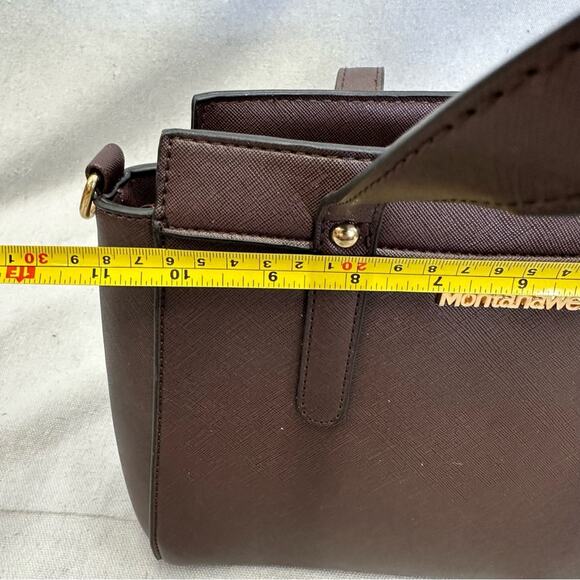 Montana West PU leather brown PU coated leather medium satchel bag gold hardware - Picture 13 of 15